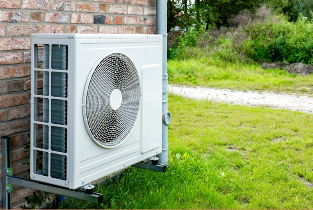 A heat pump outside a home